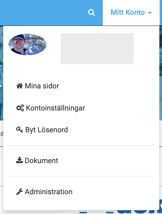 Mitt konto-menyn